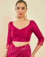 Fuchsia Tussar Zari Woven Saree With Tassels Saree - Image 2