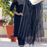 Women Woven Yoke Straight Kurta Set
