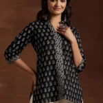 Black Printed Cotton Straight Kurti