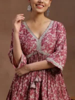 Pink Printed Silk Blend A-line Kurti - Image 5