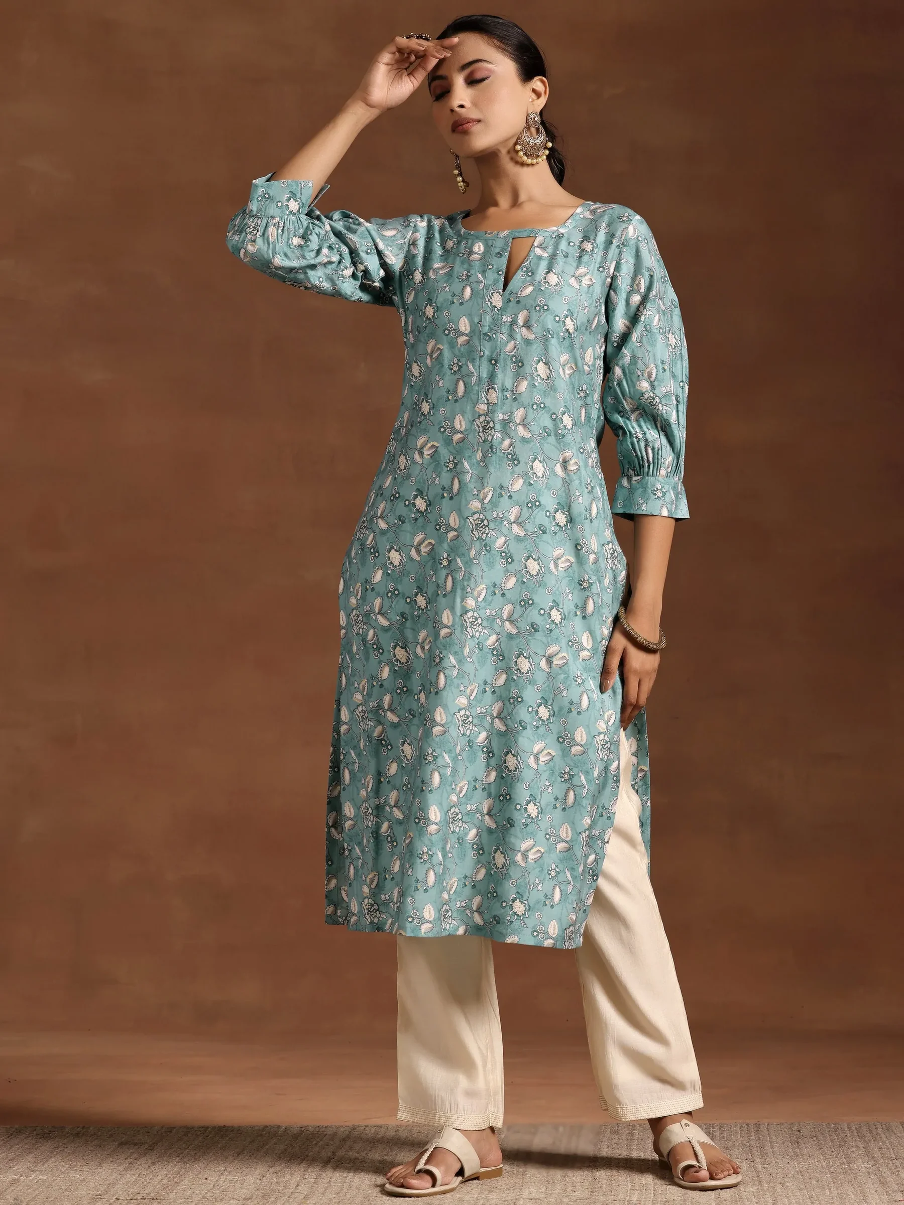 29217_11-1.webp Blue Printed Silk Straight Kurta - Image 1