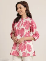 Pink Printed Cotton Straight Short Kurti - Image 2
