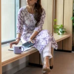 Lavender Straight Printed Cotton Kurta