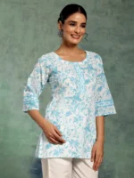 White Printed Cotton Straight Kurti - Image 4