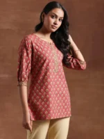Pink Printed Cotton Straight Kurti - Image 4