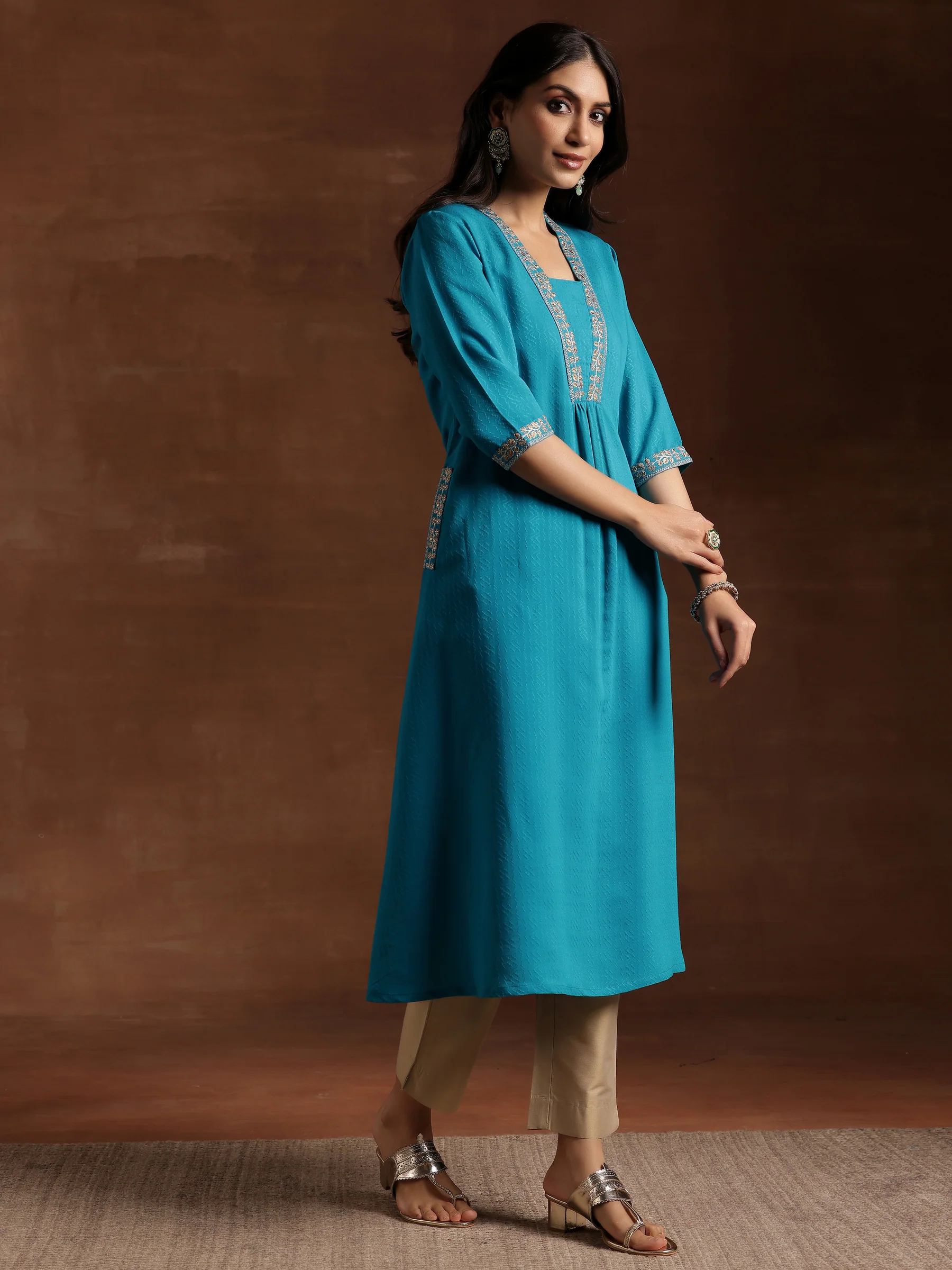 2_f91bb5a6-e28c-4893-86ea-7d82c8f94569.webp Blue Yoke Design Silk A-Line Kurta - Image 1