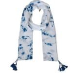 Fashage Blue color Tie-Dye scarves with tassels.