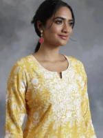 Yellow Embroidered Cotton Straight Kurta - Image 5