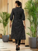 Black Woven Design Cotton Straight Kurta - Image 3
