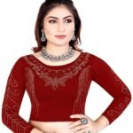 Full Diamond Stylish Readymade Stitched Stretchable Blouses, Readymade Cotton Lycra Round Neck Full Sleeve Blouse for Women