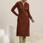 Rust Yoke Design Wool Straight Kurta