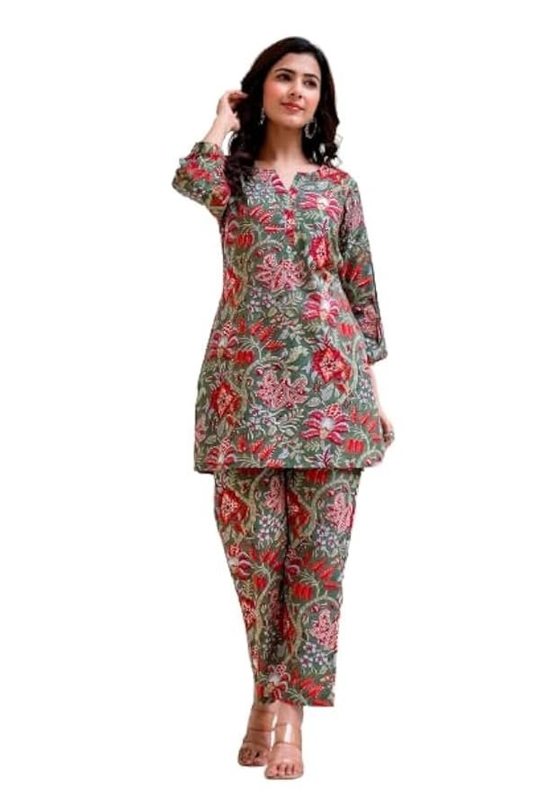 610xsPzWFzL._SY879_.jpg Rayon 3/4 Sleeve Ethnic Co-Ord Set For Women | Kurta Set For Women - Image 1