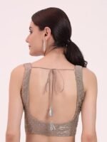 Women's Beige Organza Crushed Siroski Work Embellished Border Saree With Unstitched Blouse - Image 2