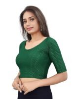 Round Neck Dobby Cotton Lycra Stretchable Elbow Half Sleeve Readymade Saree Blouse for Women Stylish - Image 2