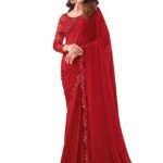 Women's Self Woven, Lace Georgette Saree with Unstitched Blouse