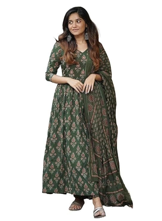 61bnkK-0oYL._SY741_.jpg Women Printed Flared A-Line Kurta with Pant and Dupatta Suit Set | Kurta Set - Image 1