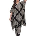 Rayon Women's Printed Kaftan Kurta Pant Set