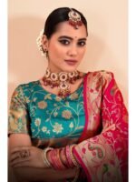 Women Pink Paithani Woven Saree with Unstitched Blouse - Image 2