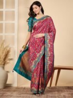 Pink Woven Viscose Saree with Unstitched Blouse - Image 3