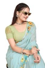 Short Sleeve with Organza Patch Sleeve Readymade Saree Blouse for Women Stylish - Image 4