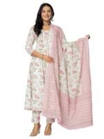 Women's Cotton Printed Anarkali Kurta with Palazzo Pants and Dupatta - Image 4