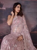 Women's Net Embroidery Sequin work Saree with Blouse Piece - Image 3