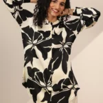 Off White Printed Silk Blend Straight Tunic
