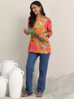 Orange Printed Silk Blend Tunic - Image 3