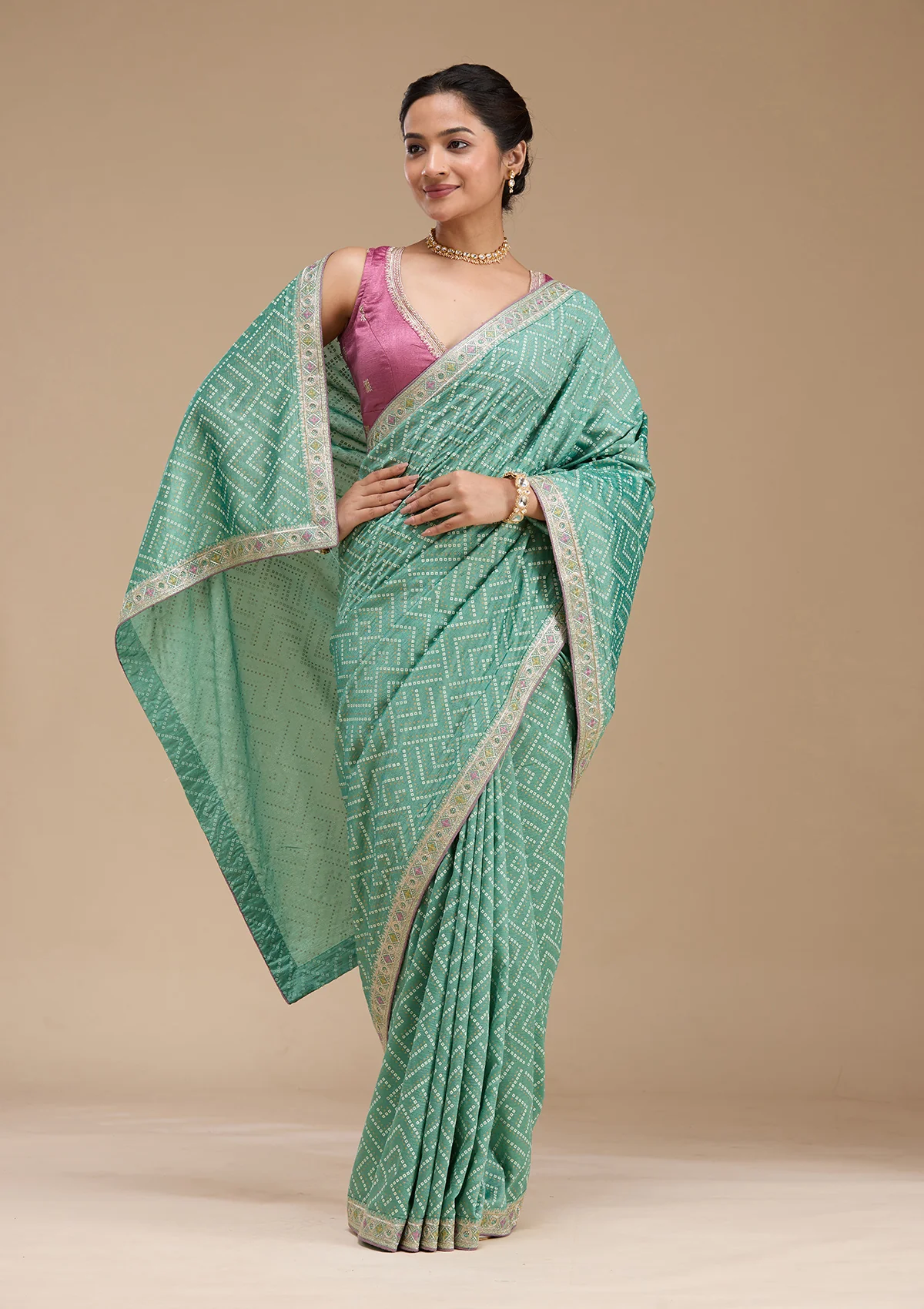 SAUS0044328_SEA_GREEN_6.webp Sea Green Printed Soft Raw Silk Saree - Image 1