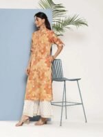 Brown Printed Silk Straight Kurta - Image 2