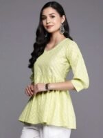 Green Printed Cotton Straight Kurti - Image 2