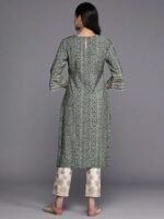 Grey Printed Silk Straight Kurta - Image 4