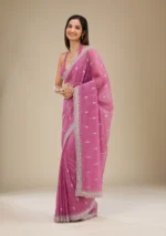Onion Pink Zariwork Tissue Saree - Image 4