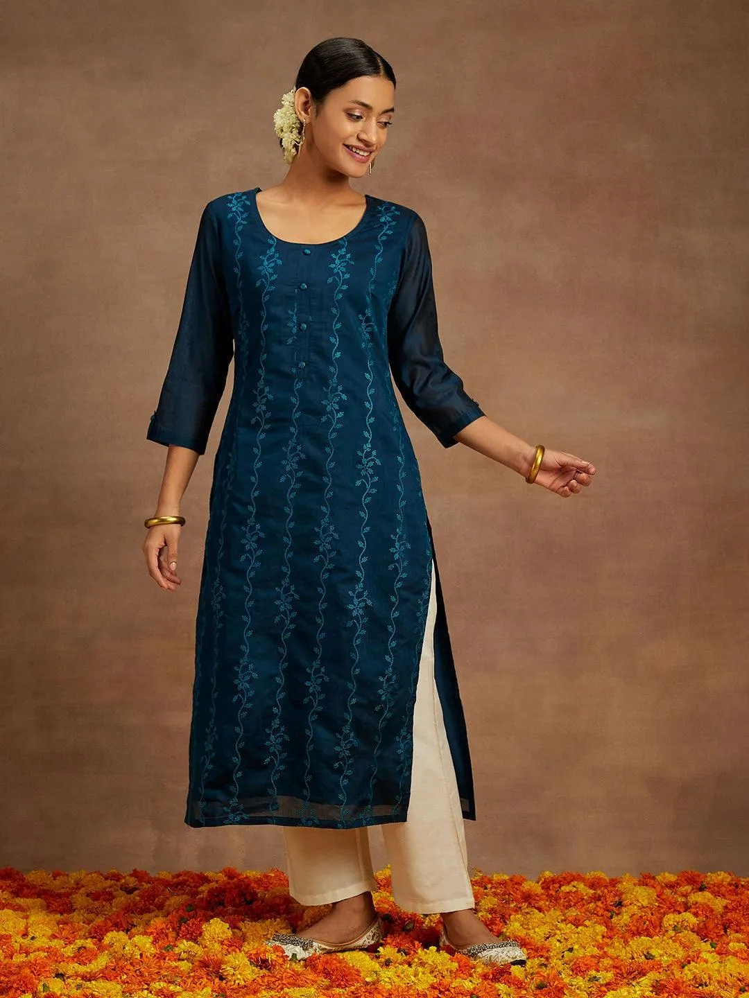 teal-embroidered-chanderi-silk-straight-kurta-libas-2.webp Teal Embroidered Chanderi Silk Straight Kurta - Image 1
