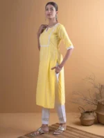 Yellow Printed Cotton Kurta - Image 2