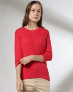 Women Ribbed Regular Fit Crew-Neck T-Shirt - Image 2