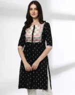 Women Floral Print Straight Kurta with Insert Pocket