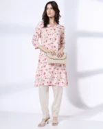 Women Lotus Floral Jaal Print Straight Kurta - Image 4
