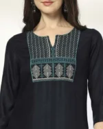 Women Zig-Zag Cross Stitch Embroidered Straight Kurta - Image 2