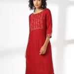 Women Straight Kurta With Yoke Embroidery