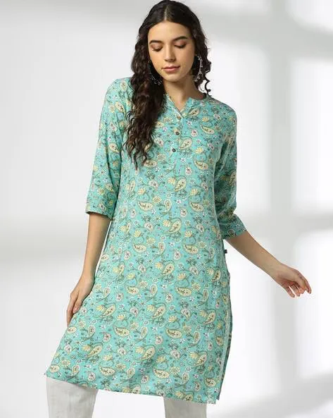 473Wx593H-443067754-aqua-MODEL-1.webp Women Printed Straight Kurta - Image 1