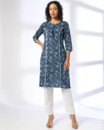 Women Printed Straight Kurta with Neck Tie-Up