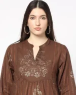 Women Floral Print Gathered A-Line Kurta - Image 5