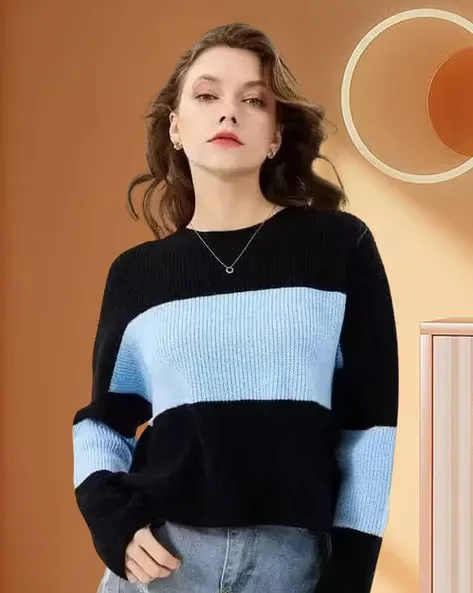 473Wx593H-702021823-blue-MODEL.webp Women Colourblock Oversized Fit T-Shirt - Image 1