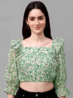 Crop Tops For Women Western Wear Green - Image 2