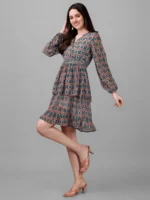 DRESSES FOR WOMEN WESTERN WEAR GEOMETRICAL GREEN DRESS - Image 4